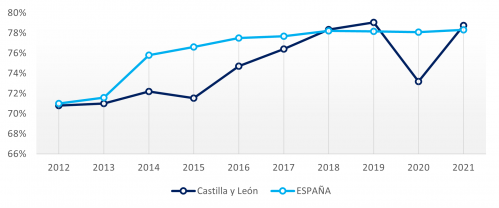 Pymes y grandes empresas con página Web - Castilla y León vs España
