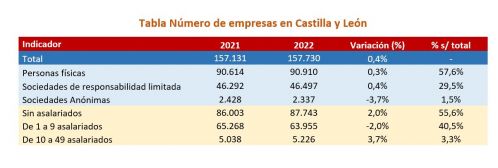 Número de empresas en Castilla y León