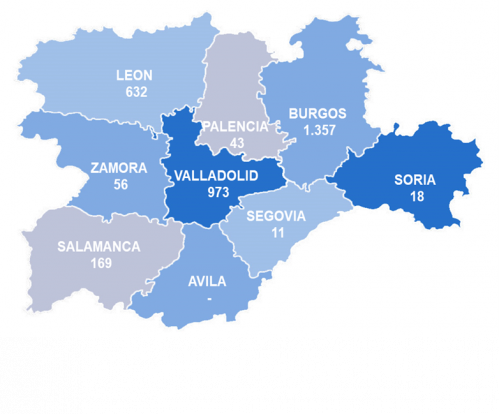 Nº de trabajadores de empresas TIC castellanoleonesas por provincias