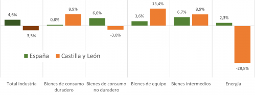 Variación anual de la producción industrial por destino económico de los bienes. Diciembre de 2024